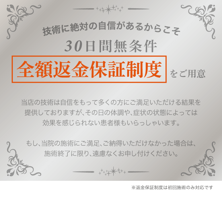 技術に絶対の自信があるからこそ30日間無条件全額返金保証制度をご用意